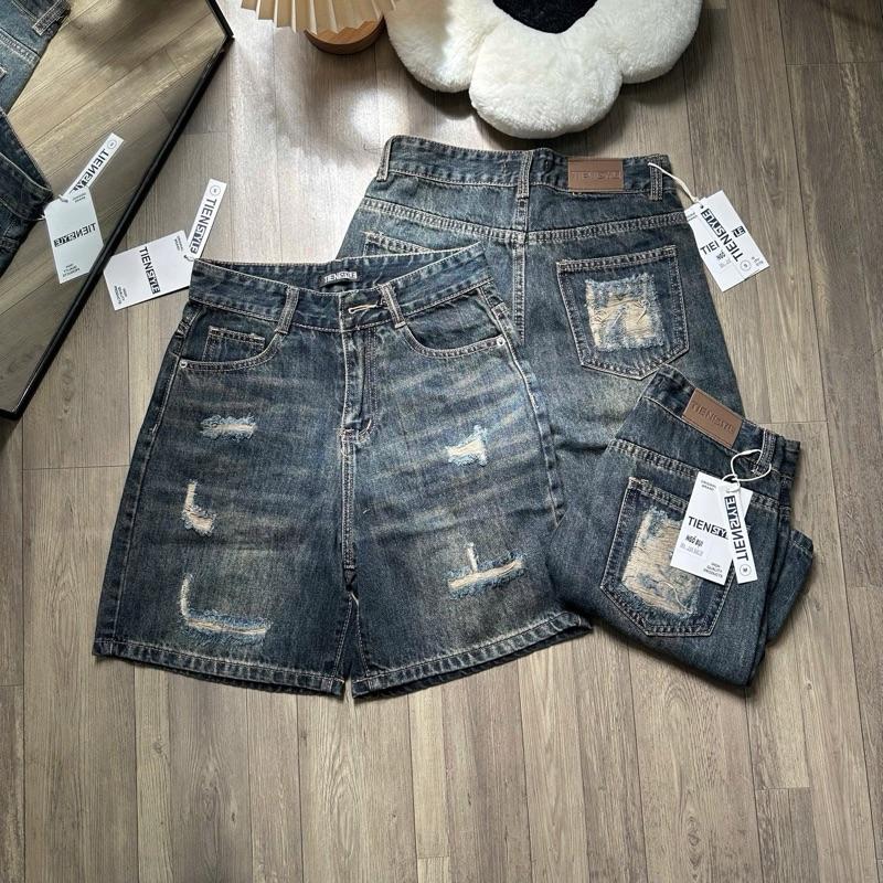  TIENSTYLE - Quần Jean Ngố Nữ Cào Rách Túi Sau Mạc Da Ống Suông Rộng Bigsize Vải Demin mềm mịnQC cotton không giãn 