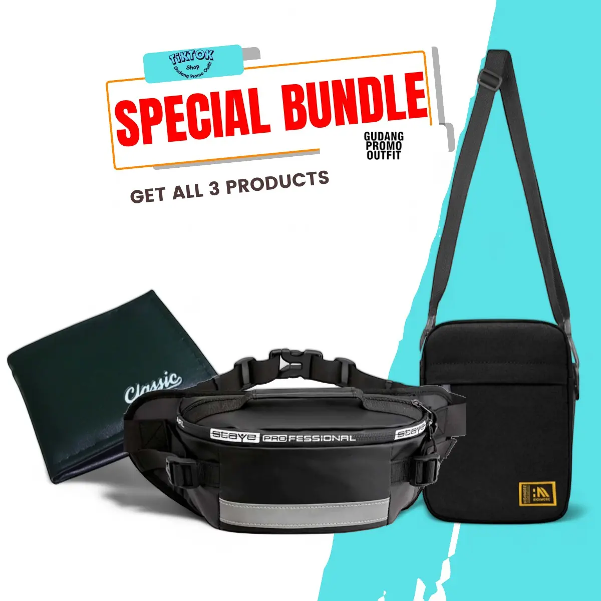[BELI 1 DAPAT 3]PROMO SUPER HEMAT 2024 Tas Selempang Bundling BELI 1 DAPAT 3 Bahan Kanvas Hitam Waistbag Pria Wanita Hemat Ongkir!