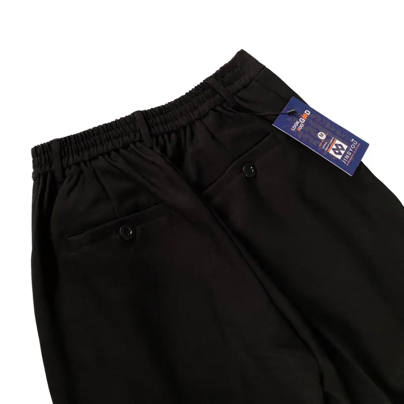 JINSYOU - Celana Trouser Wide Pants Hitam Loose Relaxed Pinggang Karet nyaman Lebar 2