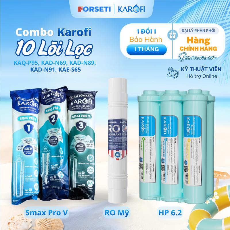 Trọn Bộ 10 Lõi Lọc Nước Dành Cho Máy KAROFI KAQ-P95, KAD-N69, KAD-N89, KAD-N91, KAE-S65... (123 Smax Pro /Pro V/Duo+ RO100US + HP 6.2)