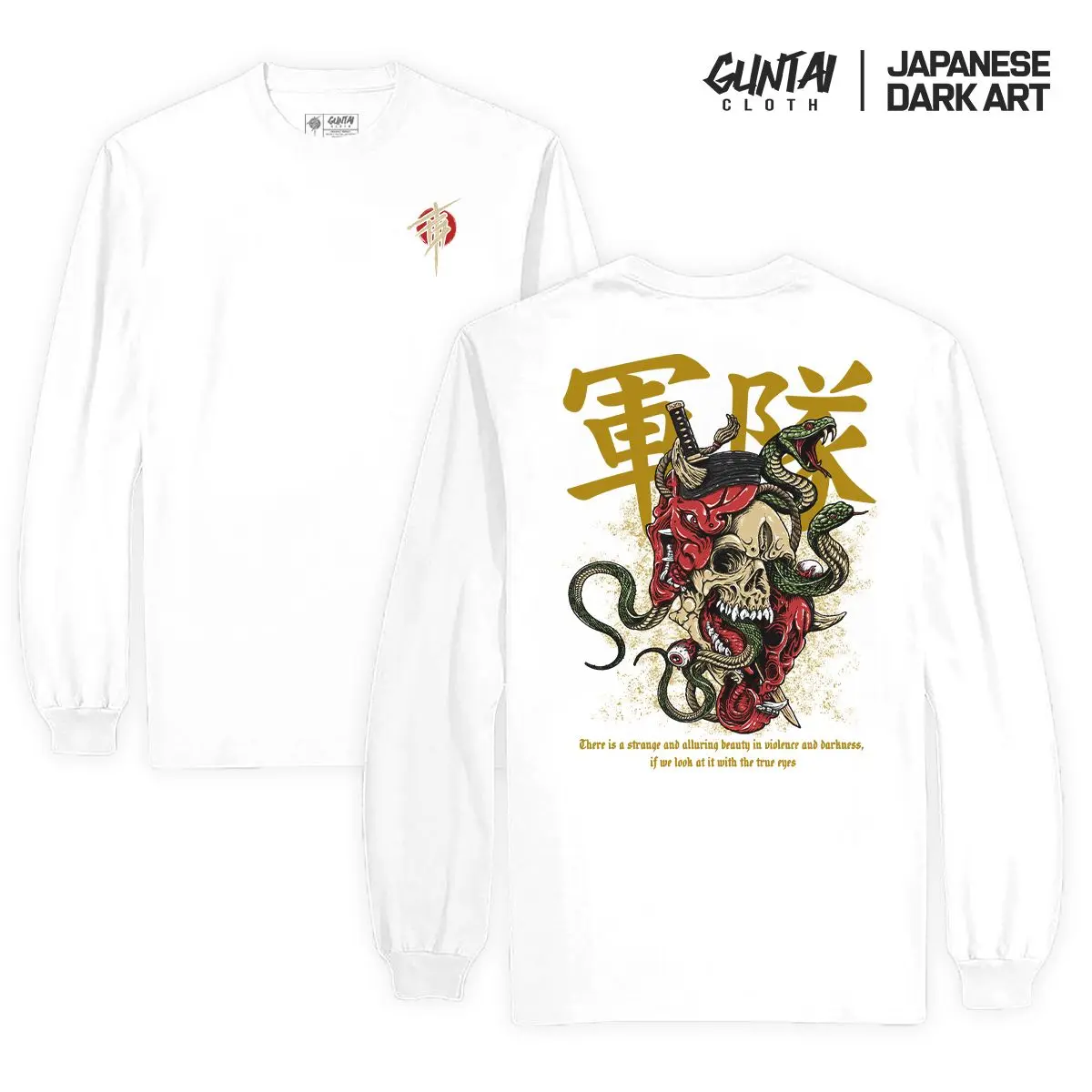 Longsleeve Kaos Distro Jepang Original Tshirt Pria Branded Japanese TRUE TENGU Art Guntai Cloth  Combed Kain Lembut Merah Nyaman Panjang Rib Sablon Soft Tangan