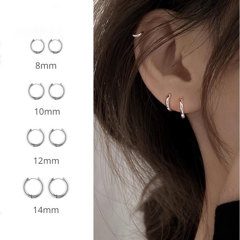  Bông Tai Tròn Bằng Thép Không Gỉ Cho Nữ 1 Chiếc Đơn Giản Và Thời Trang 8Mm   10Mm   12Mm   14Mm Bạc Hàn Quốc 