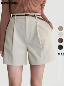 Shorts de color sólido para mujer, shorts de pierna recta con diseño de bolsillos casuales y botones, para uso diario, prendas inferiores para damas para todas las estaciones