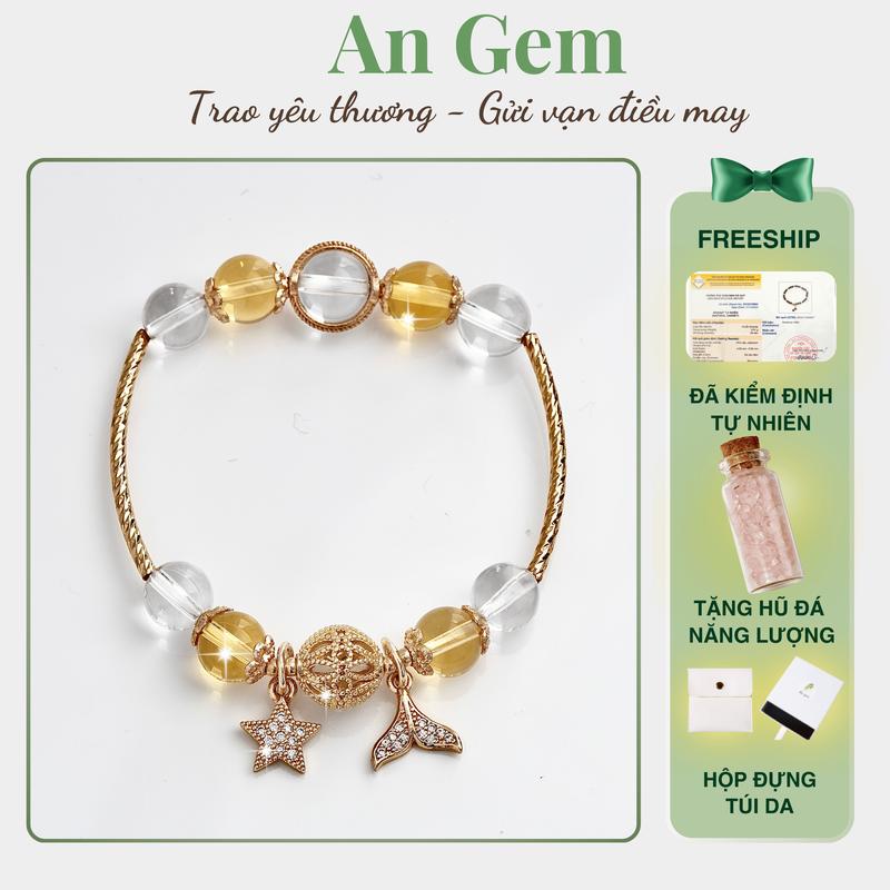 Vòng tay đá An gem đá năng lượng trắng mix vàng kèm charm phụ kiện phong thuỷ đeo tay, lắc tay nữ đá tự nhiên quà tặng sinh nhật giáng sinh Noel Tết Valentine [TẶNG HŨ ĐÁ NĂNG LƯỢNG]