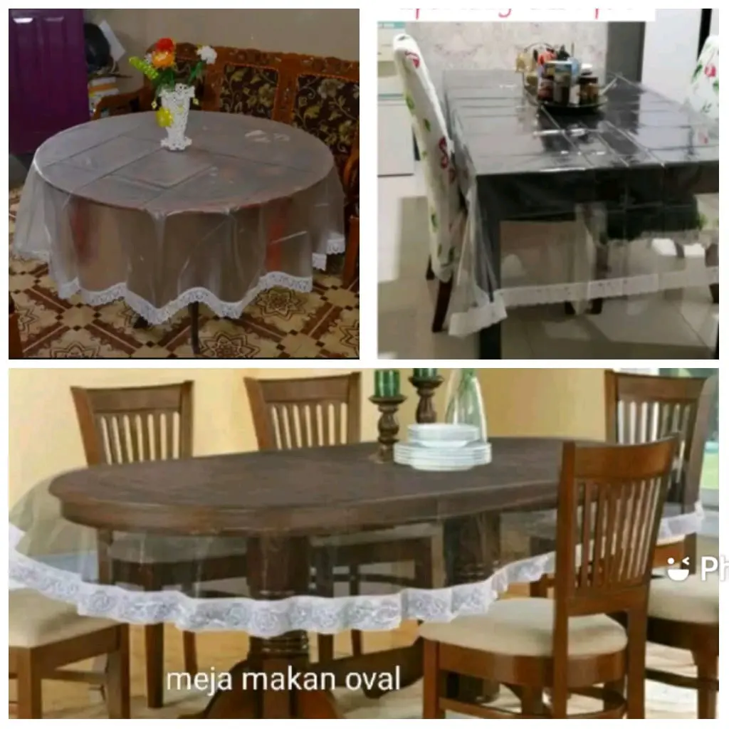 Taplak meja makan bening 6 kursi bulat/Taplak meja bening oval/Taplak meja bening petak