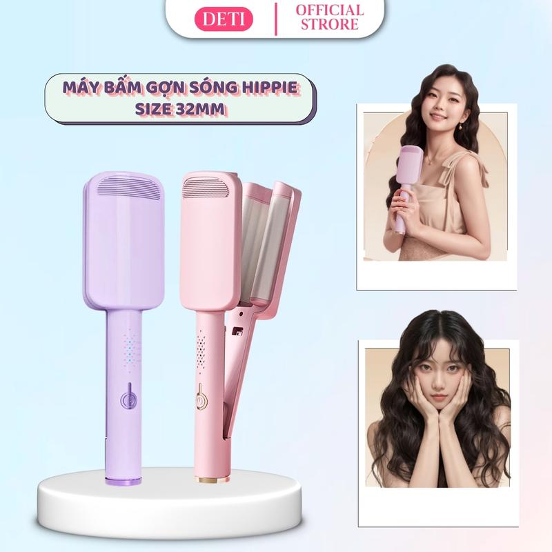 Máy Uốn Tóc Xoăn Sóng Nước Hippie 32 Thiết Kế 3 Trục Gốm Sứ Ceramic Cao Cấp Máy Làm Xoăn Sóng Nước Chỉnh Nhiệt Tạo Kiểu