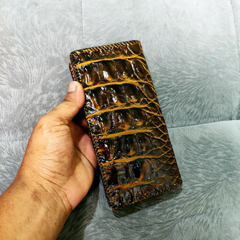 dompet panjang kulit buay4(coklat)jahit rajut Uang Kartu 1