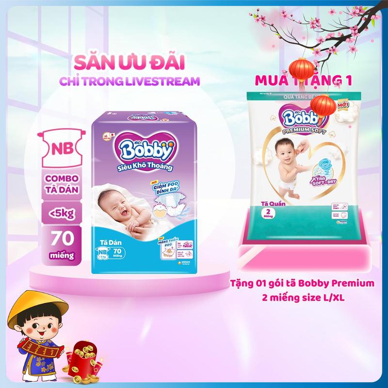   TẶNG QUÀ  Bobby Tã bỉm dán sơ sinh XS70 S54 S80 lõi nén cotton-soft  bao bì ngẫu nhiên  