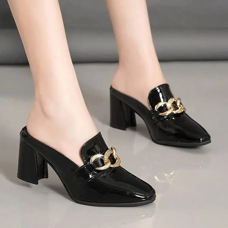 ALVEENASHOES sandal heels wanita sandal bapau hak tahu rantai besar casual wanita 1