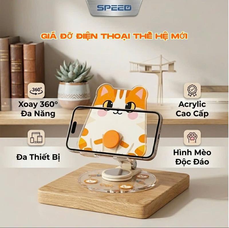 Giá đỡ điện thoại máy tính bảng thế hệ mới thiết kế độc đáo chú mèo các sticker đi kèm 2026
