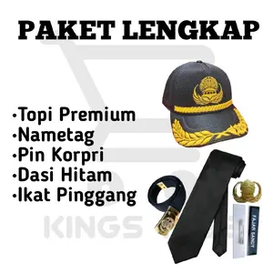 Paket Lengkap Nametag (1pcs Nametag, 1pcs Topi Premium, 1pcs Pin Korpri, 1pcs Dasi Hitam Formal, 1pcs Ikat Pinggang ASN)
