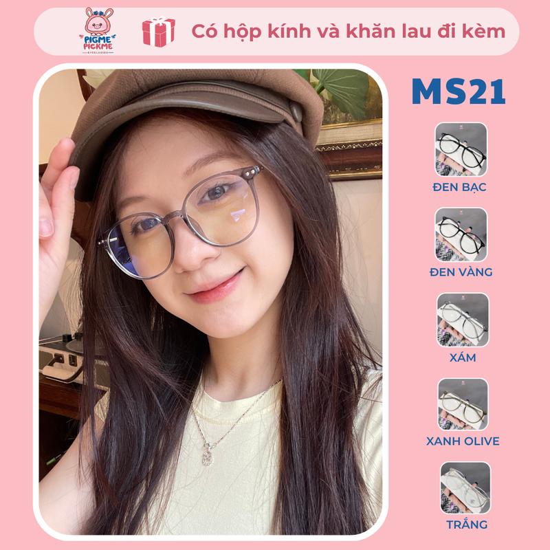 Pigme Gọng Kính Cận Nữ Mắt Tròn Kim Loại Phối Nhựa Chắc Chắn MS21 Dễ Đeo Phong Cách Trẻ Trung Năng Động Có Hộp Kính Và Khăn Lau