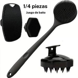 Juego de cepillo para ducha (1 o 4 piezas), para masaje en espalda, rostro, cuerpo y cuero cabelludo; cepillo corporal con mango largo suave, cerdas de silicona, limpieza eficaz, agarre antideslizante, ideal para limpieza profunda.