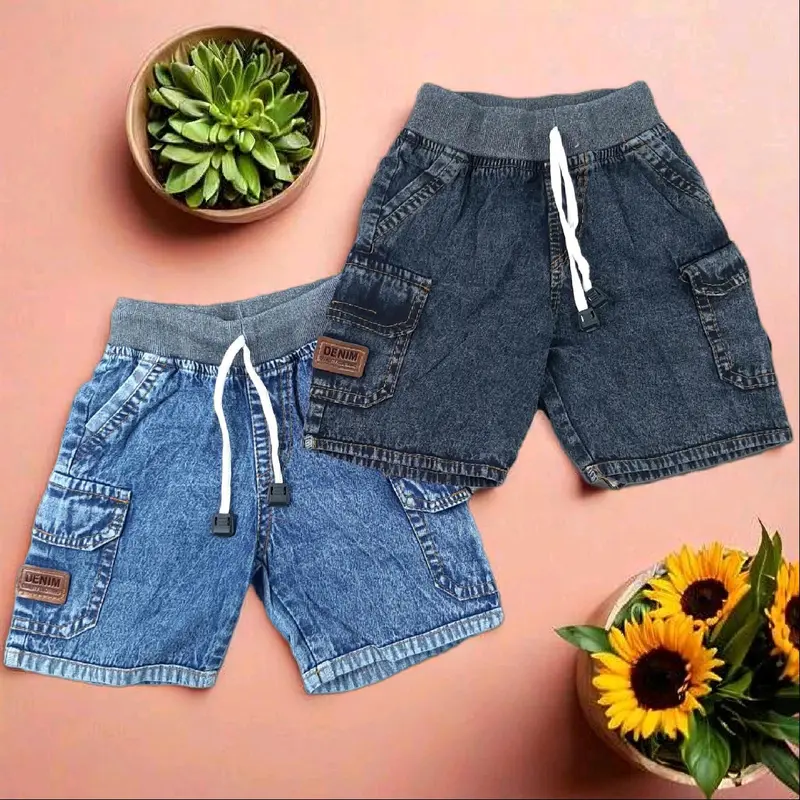 Jeans Cargo Anak Usia 1-4 Tahun, Bahan Jeans Wash 6.5oz, Warna Biru dan Hitam 0