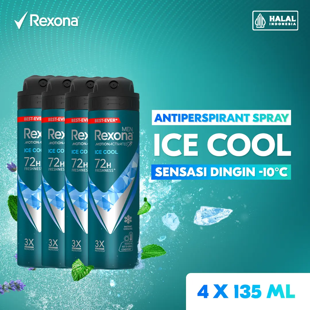 [EXCLUSIVE CREATOR] Rexona Men Deodorant Deo Body Spray Parfum Pria Ice Cool 135Ml Isi 4