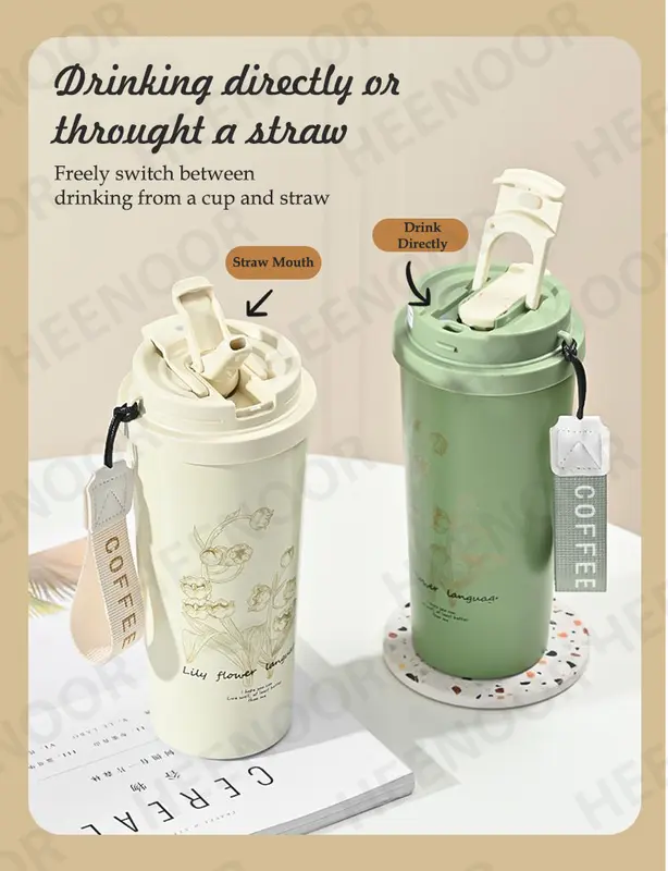 Heenoor Tumbler Termos Teh & Coffee Natal/X-Mas/Christmass/Pop Mart The Monsters Labubu Limited Edition Lily of the Valley Aesthetic Hot&Cold 550ML Stainless Steel SUS 316 | HN-2012/2038/8159/8157 3
