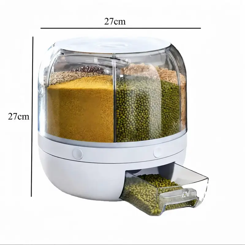 Dispenser Giratório para Grãos 360° 6 Compartimentos 27cm, Porta Arroz, Feijão e Cereais para Cozinha - 2