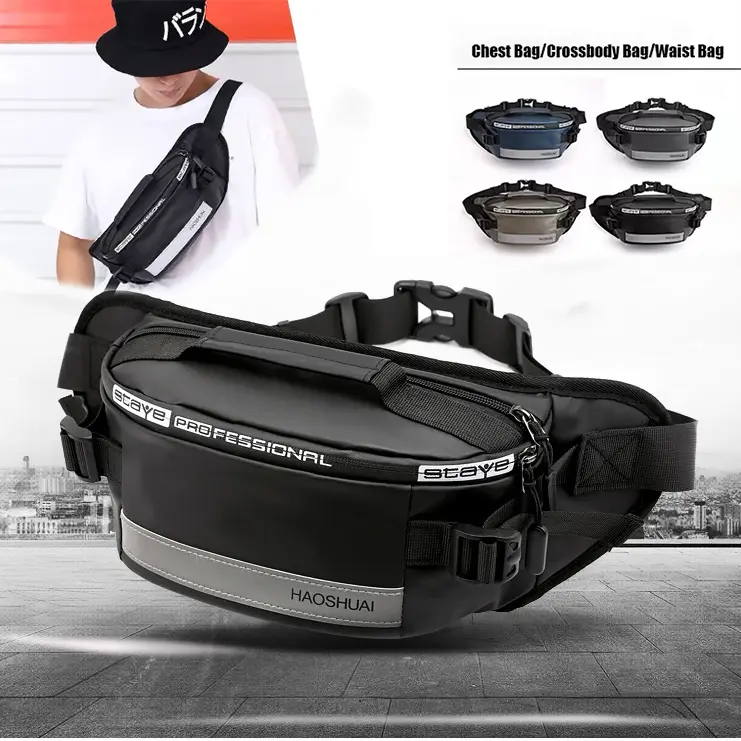 2024 Trendy Waterproof Chest Bag Reflector Strip Men Women Nylon Waist Pack Mobile Phone Pouch Travel Outdoor Sling Man Messenger Beg Pinggang Lelaki Pelbagai Fungsi untuk Melancong Male