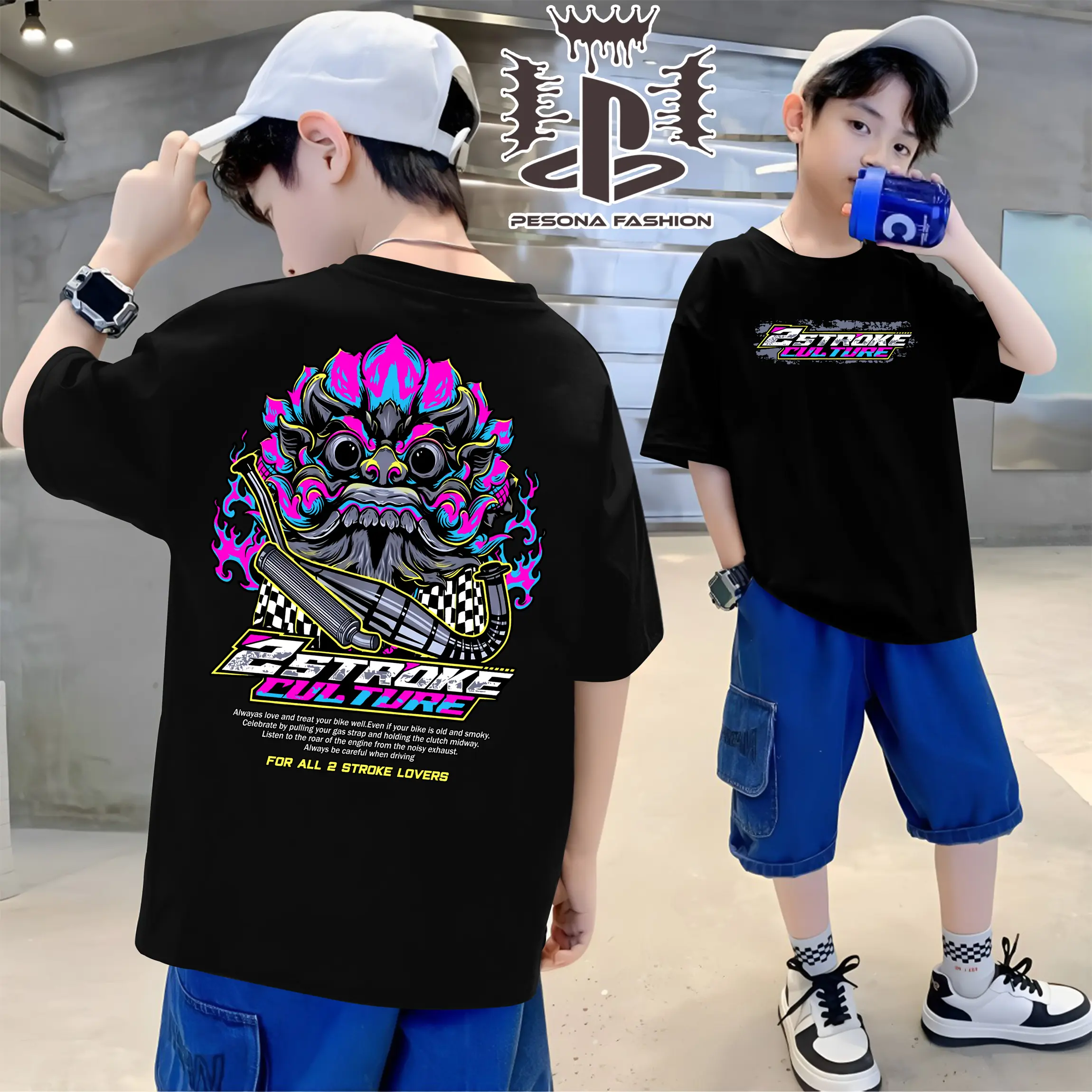 Kaos Anak Racing 2 Stroke Lover x Barong Culture Indonesia Series Baju Distro Motor Herex Two Tak Honda Gank CB GL Mekanik Tshirt Motif Fashion