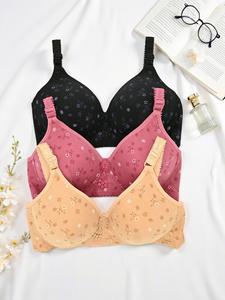 BR6074B 3 SUJETADORES Brasier en COPA B sin varilla estampado floral, cómodo y versátil en varios colores y tallas Y UNICOLOR