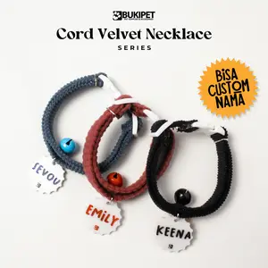 Kalung Kucing Nama Custom Lonceng Besar - Bukipet Cord Velvet Neclace