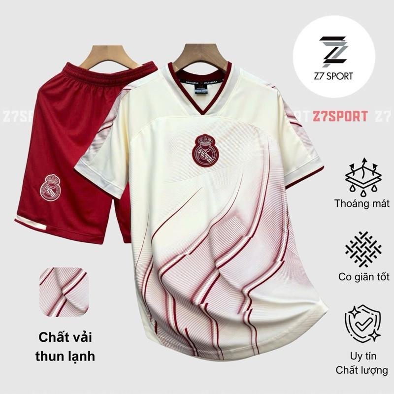 Bộ quần áo bóng đá, đồ đá banh HUYẾT MẠCH MARRID logo THÊU vải thun lạnh cao cấp loại I Top Sport