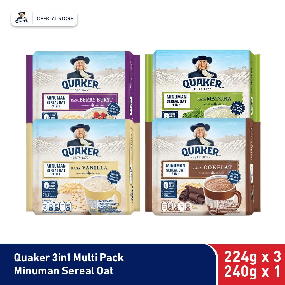 [BELI 3 GRATIS MUG] Quaker 3in1 Polybag Minuman Sereal Oats (Isi 8 sachet)