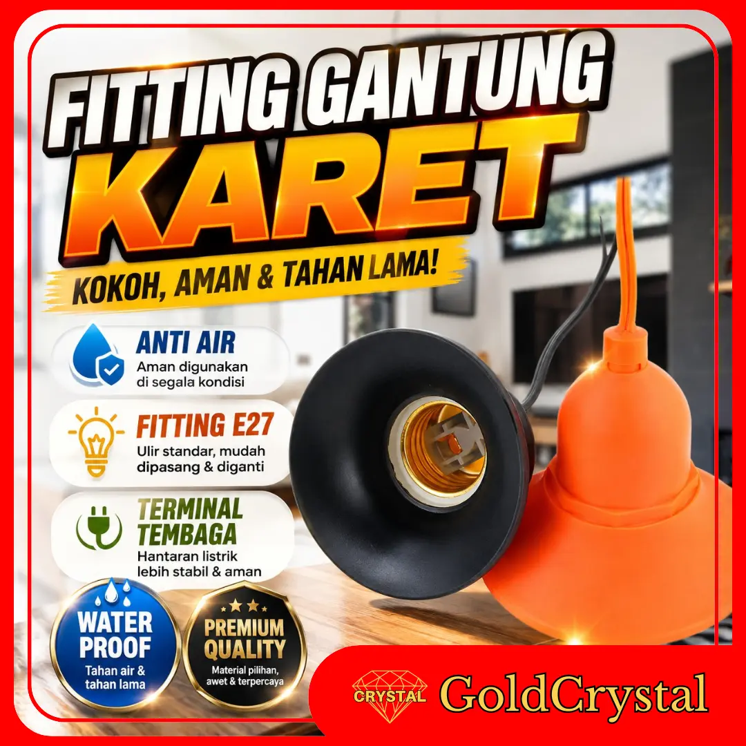 SIVITECH Fitting Lampu Gantung Karet Anti Air Waterproof E27 Hitam & Orange Diameter 8cm Tinggi 7.5cm Tahan Lama Cocok Outdoor Kabel