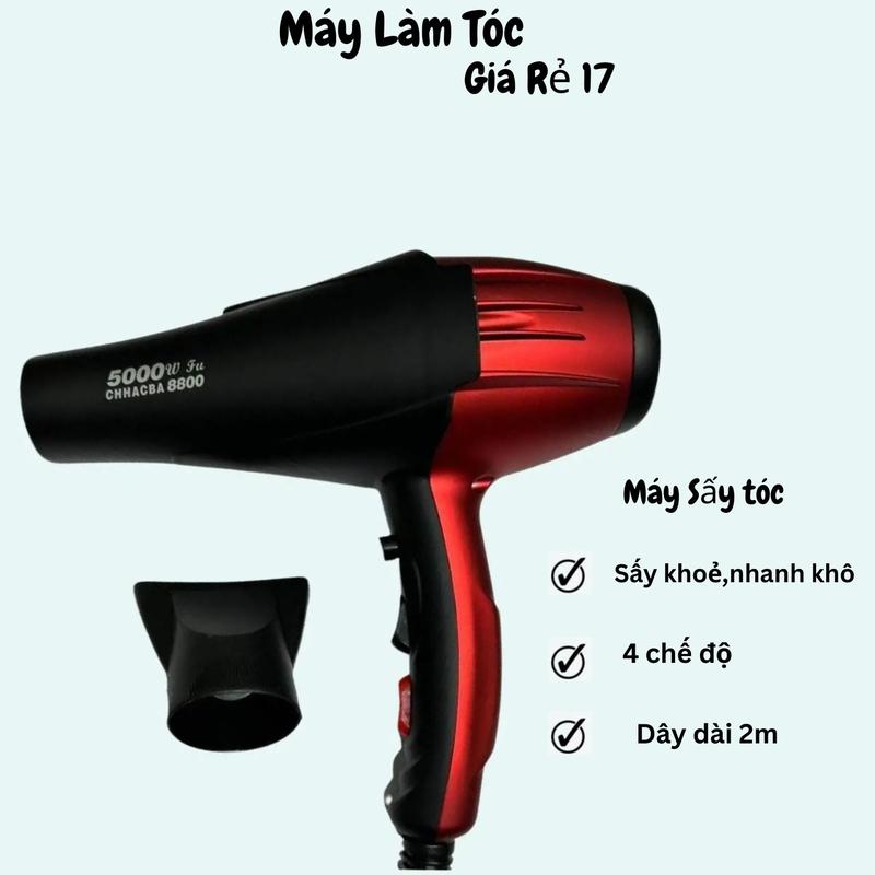 Máy sấy tóc công suất lớn CHHACBA 8800 - 5000W dùng cho salon,sấy nóng, lạnh, có ION ánh sáng xanh, dây 2m (2x0.75mm).tặng kèm máy là mini Máy Sấy Tóc Máy Sấy Nữ Women maysay toc2chieu to làm