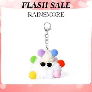 RAINSMORE Gantungan tas kartun bola arang kelinci, gantungan tas berbulu asli kelinci, gantungan kunci tas ransel, aksesoris dengan tema hati gadis