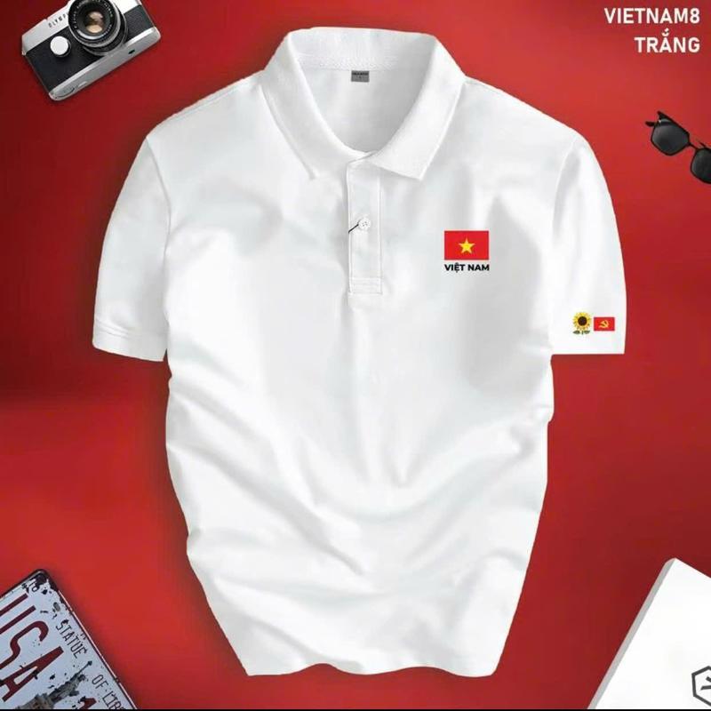Áo Polo Nam VIỆT NAM 8 Hào Hùng Mẫu Mới Cờ Việt Nam Cổ Bẻ BASIC CVC Vải Cá Sấu Sang Trọng GMV