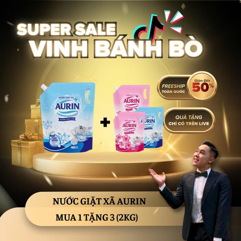 MUA 1 TẶNG 3 VBB Nước Giặt Xả Đặc Cao Cấp AURIN - Hương Nước Hoa Thơm Lâu Dịu Nhẹ An Toàn Cho Da Làm Sạch Tốt Bền Màu Quần Áo