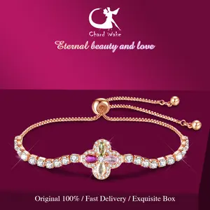 【003Harga telah dibanting, segera di CO】Chard Wake Gelang Wanita Original Berlian Zircon 5A Mewah Fashion Titanium Gelang Cewek Kotak Indah CWB027-Rose