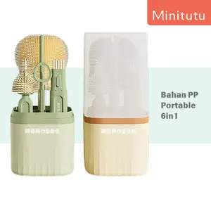 Minitutu Sikat Botol Bayi Portable Sikat Botol 6IN1 Multifungsi Sikat Pembersih Botol Silikon BPA Free XH053