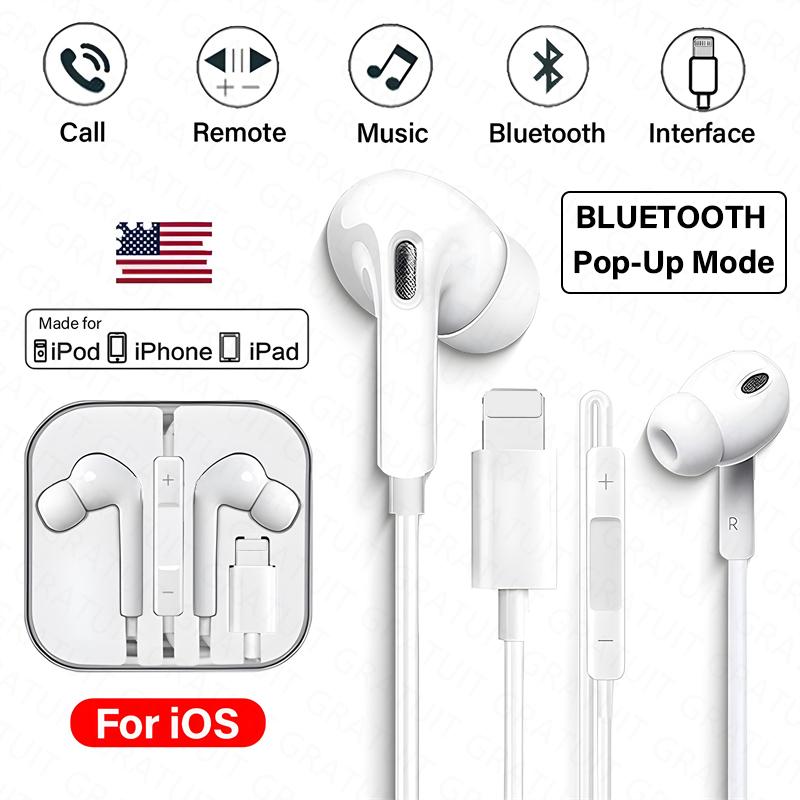 Bluetooth tai nghe có dây Lightning có micrô cho IPhone , 14, 11, 12, 13 Pro Max, XR, X, XS , SE, 7, 8 Plus, tai nghe nhét tai, phụ kiện