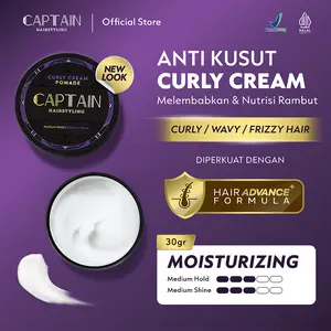 Captain Hairstyling Curly Cream Pomade 30gr / Pomade Pria / Medium Hold / Medium Shine / Moisturizing / Melembabkan Rambut / Membuat Rambut Ikal Kering Menjadi Lembut Berkilau Perawatan Cowok