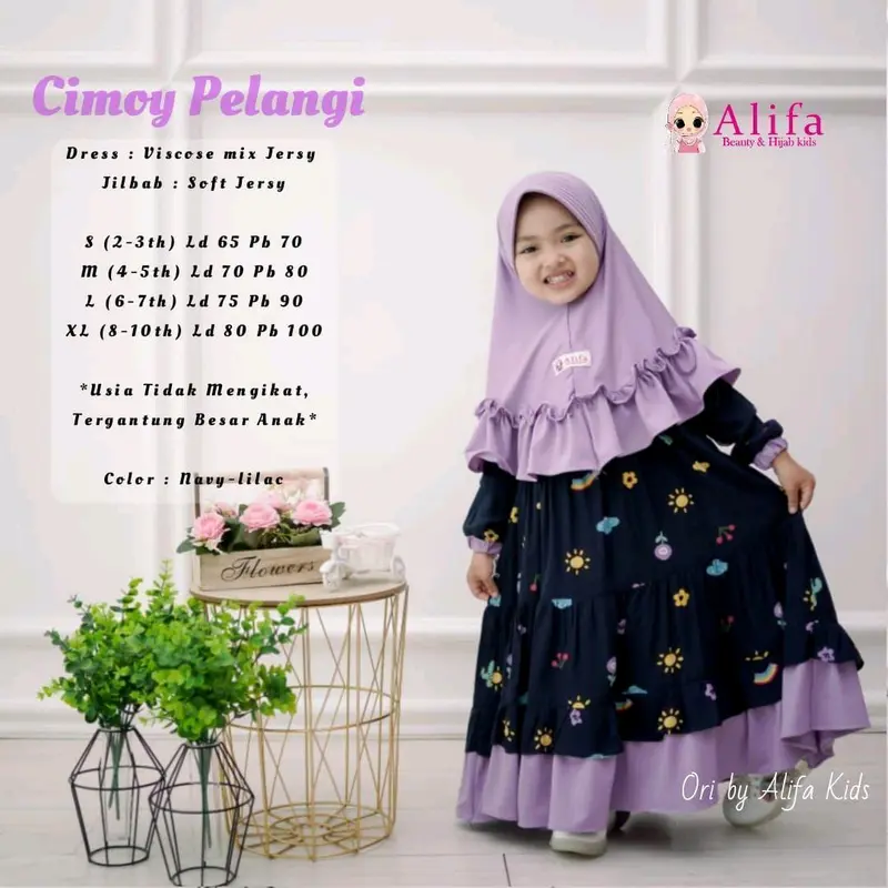 cimoy pelangi gamis set hijab anak perempuan terbaru termurah terlaris edisi lebaran 2