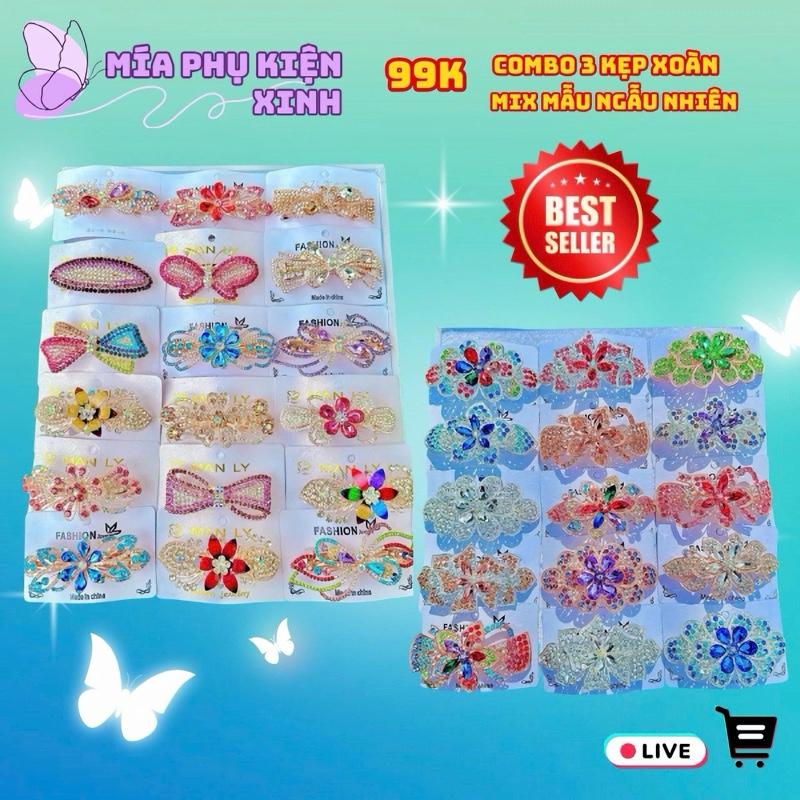 ComBo 3 cây Sĩ Kẹp Tóc Vừa Nhiều Mix Màu Và Ngẫu Nhiên Sáng Hạt Bền Màu