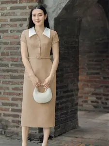 Kwin dress wanita cantik kekinian - gaun midi pesta kondangan casual formal katun free ikat pinggang