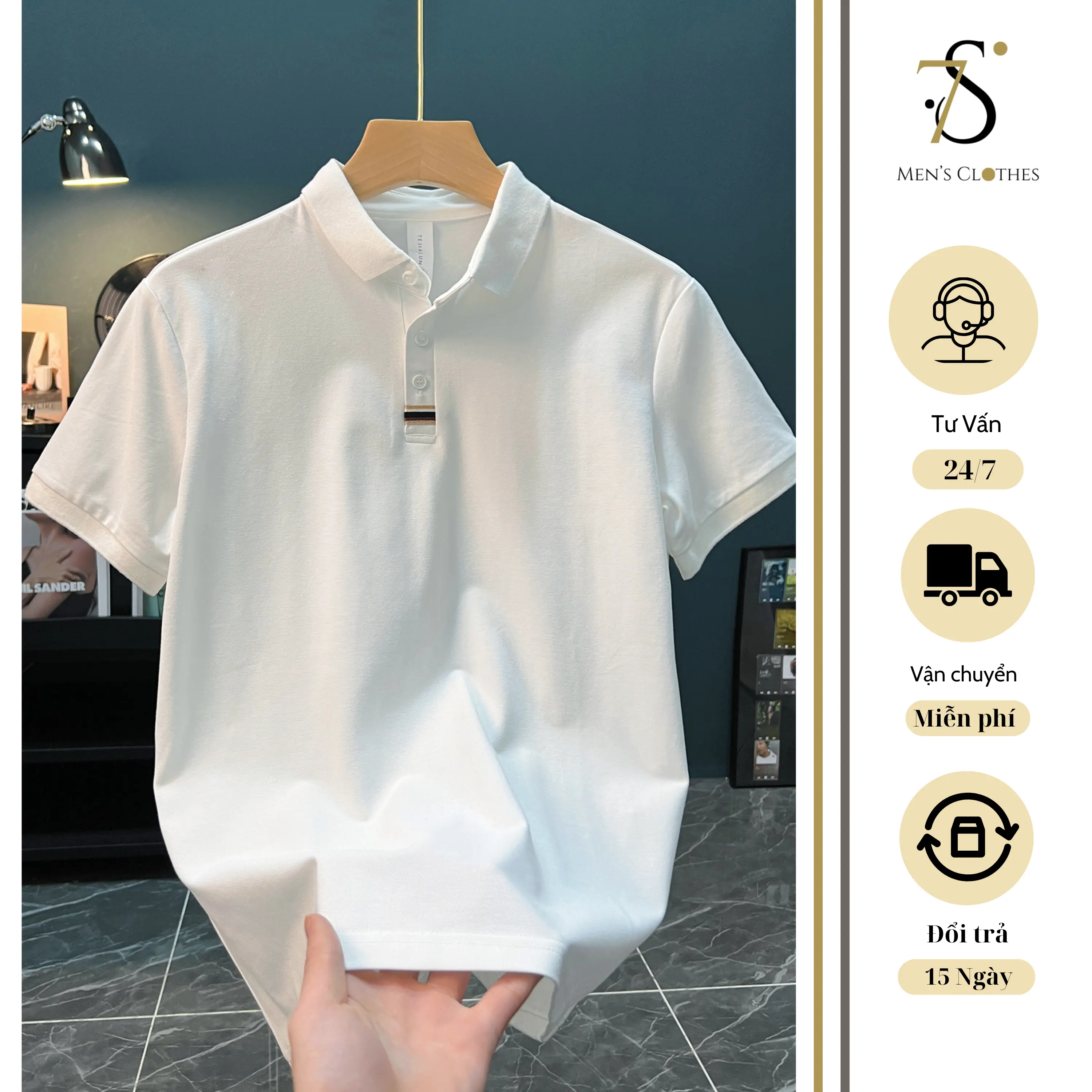 Áo Polo Basic 7S Clothes Thêu Logo Trụ Áo Chất Liệu Vải Cá Sấu Co Giãn 4 Chiều Menswear Top