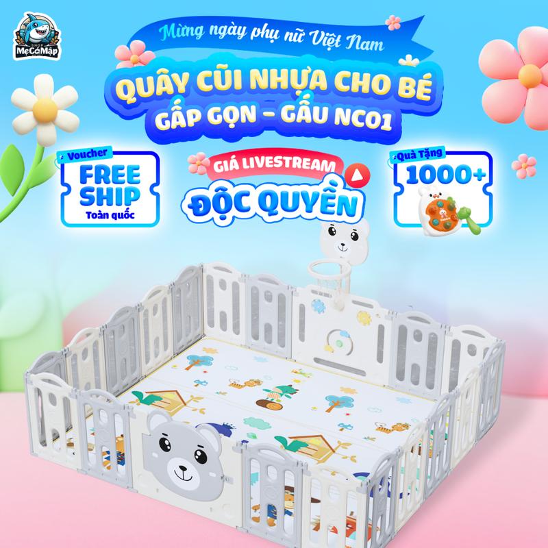 Quây Cũi Nhựa  Gấp Gọn Cho Bé Pakey, Quây nhựa bảo vệ bé an toàn, hàng có sẵn [Tặng bóng, thảm, ném vòng]