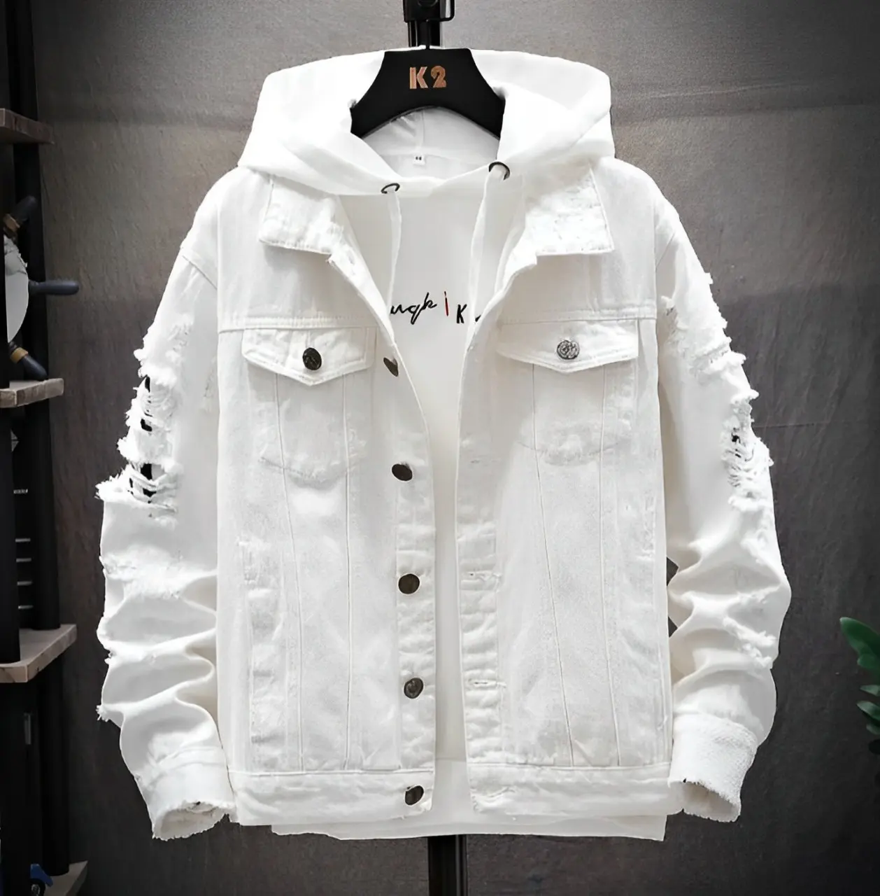 JAKET JEANS DENIM SOBEK PRIA WANITA HITAM PUTIH TERBARU Motif Santai Nyaman