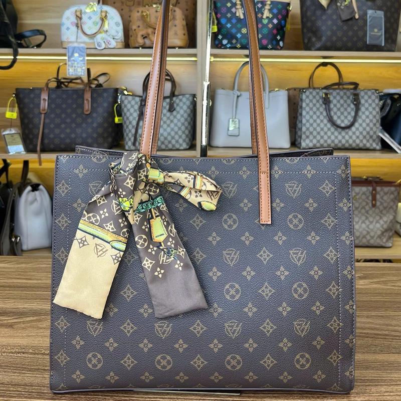 - 222 - Túi Tote Nữ Da Canvas Dáng Vuông Họa Tiết Monogram - Hàng Quảng Châu Cao Cấp - Kèm Khăn Lụa