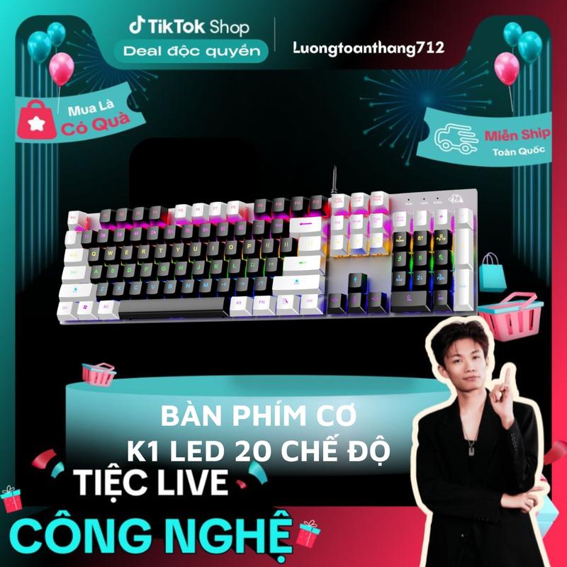 [ZIYOU x Luongtoanthang712] DEAL ĐỘC QUYỀN Bàn Phím CƠ Cao Cấp K1 LED 20 Chế Độ Cực Đẹp, Có 4 Màu Sắc Cực Đẹp  Sử Dụng Trục Cơ RED SWITCH Gõ Siêu Êm, Phím Full Size Cho Máy Tính Laptop
