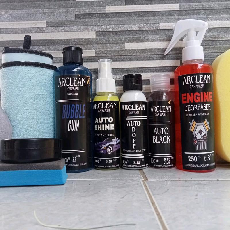 PAKET 6 BOTOL SABUN CUCI KENDARAAN TERLENGKAP BY ARCLEAN CAR WASH Pembersih Penghilang Pengkilap Body Ban Mesin Microfiber 4