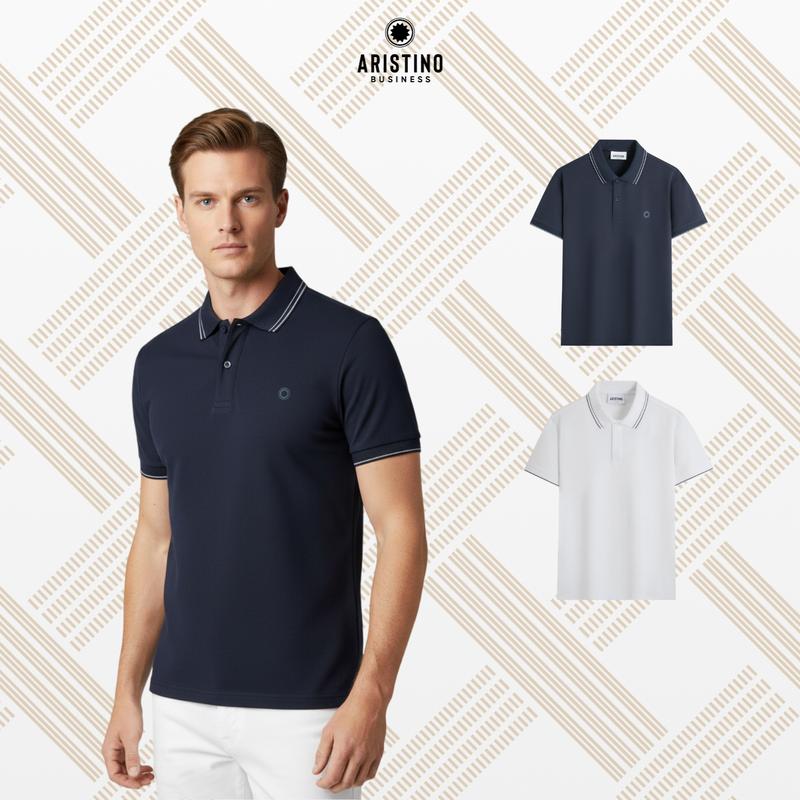   ONLY ONLINE  ARISTINO Áo Elite Polo Nam APS072S3EC Chất Liệu Polyester Seawool Polyester Slim Fit Màu Trắng 1  Xanh Tím Than 15 Thoáng Khí Bảo Vệ Da Size S-XXXL Cổ Bo Rib 