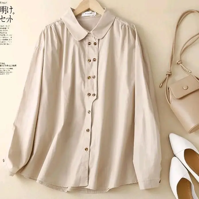KIKY ATASAN KEMEJA KOREA BIG SIZE S M L XL  XXL XXXL 5L Katun Polos Santai Oversize Basic kancing Lembut Toyobo Tangan Panjang Wanita Kerja