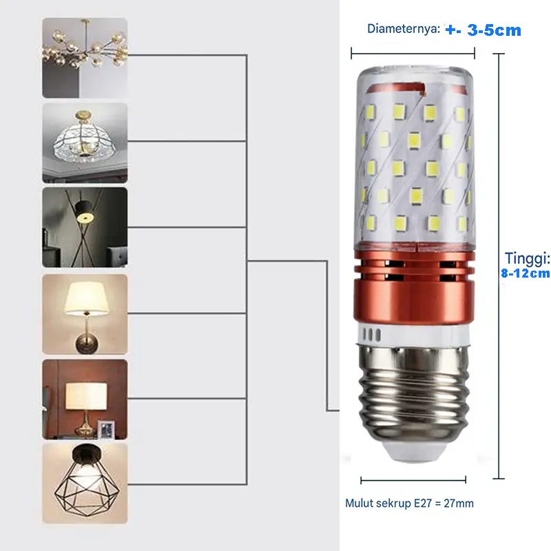 Lampu jagung LED 3 warna 48W 30W 24W 12W lampu rumah tangga 6000k 4000k kepala bohlam kuat mulut sekrup E27 visibilitas lampu variabel lampu jagung LED 4
