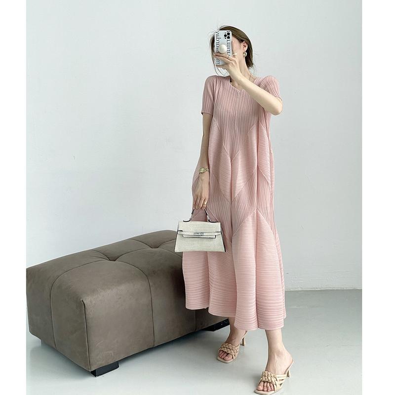 55KGLINH - Váy Đầm thun lò xo dáng dài quả bí tay ngắn dài dành cho nữ freesize co giãn nhiều dưới 80kg