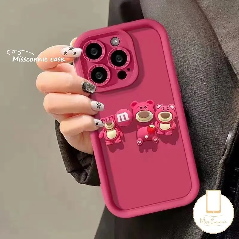 MissConnie Casing Untuk Oppo A38 A54 A16 A18 A12 A78 A7 A17 A54s A58 A15S A76 A3s A16s A53 A98 A55 A77 A74 A9 A5s A1k A52 A96 A17k A16K A31 A77s Reno 8T 10 5F Cerita Mainan Boneka 3D Beruang Stroberi Lotso Lollipop Casing Merah Mawar Dengan Gelang 8